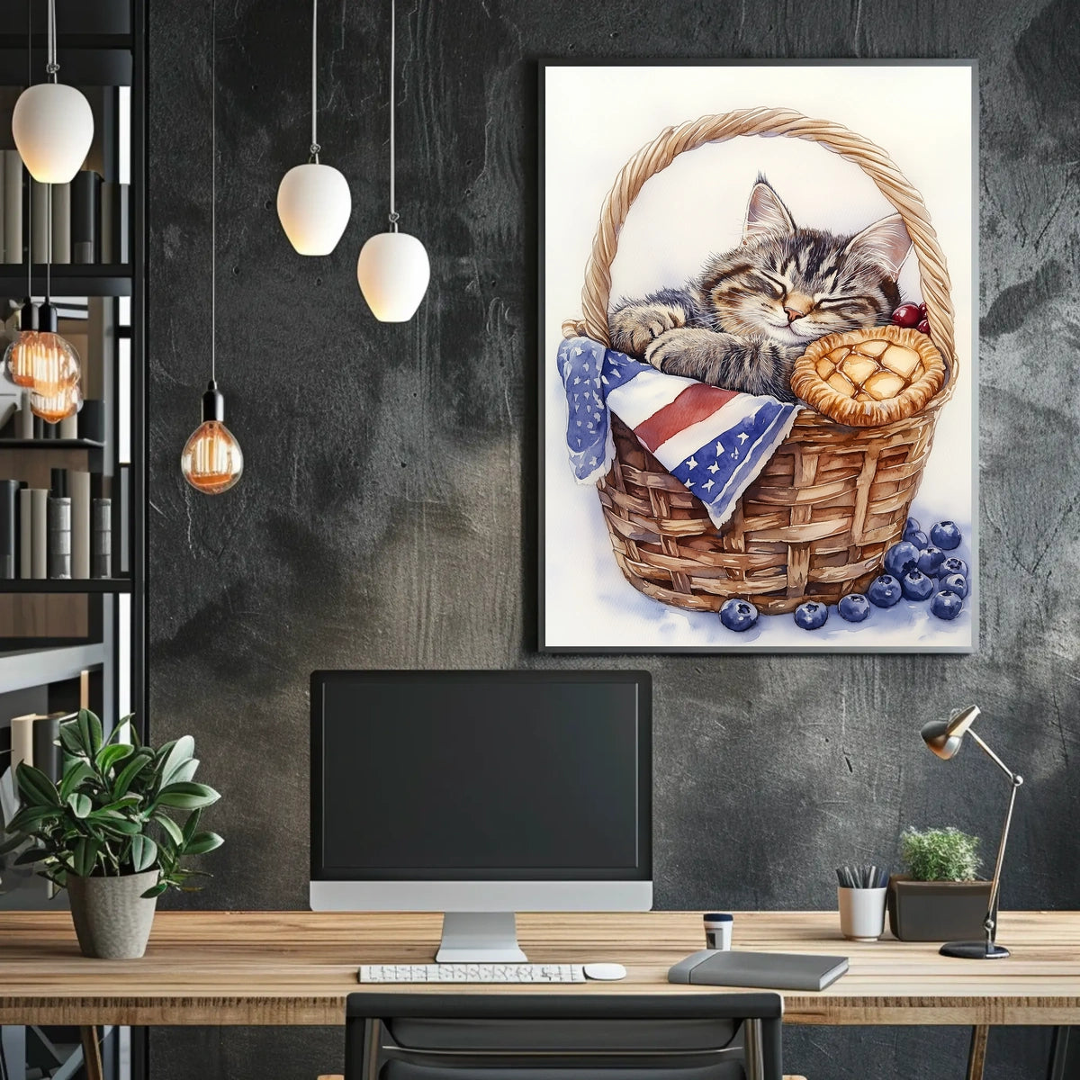 Adorable Fluffy Tabby Cat Sleeping In Basket Poster