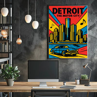 Detroit Skyline Classic Car Vibrant Urban Cityscape Poster