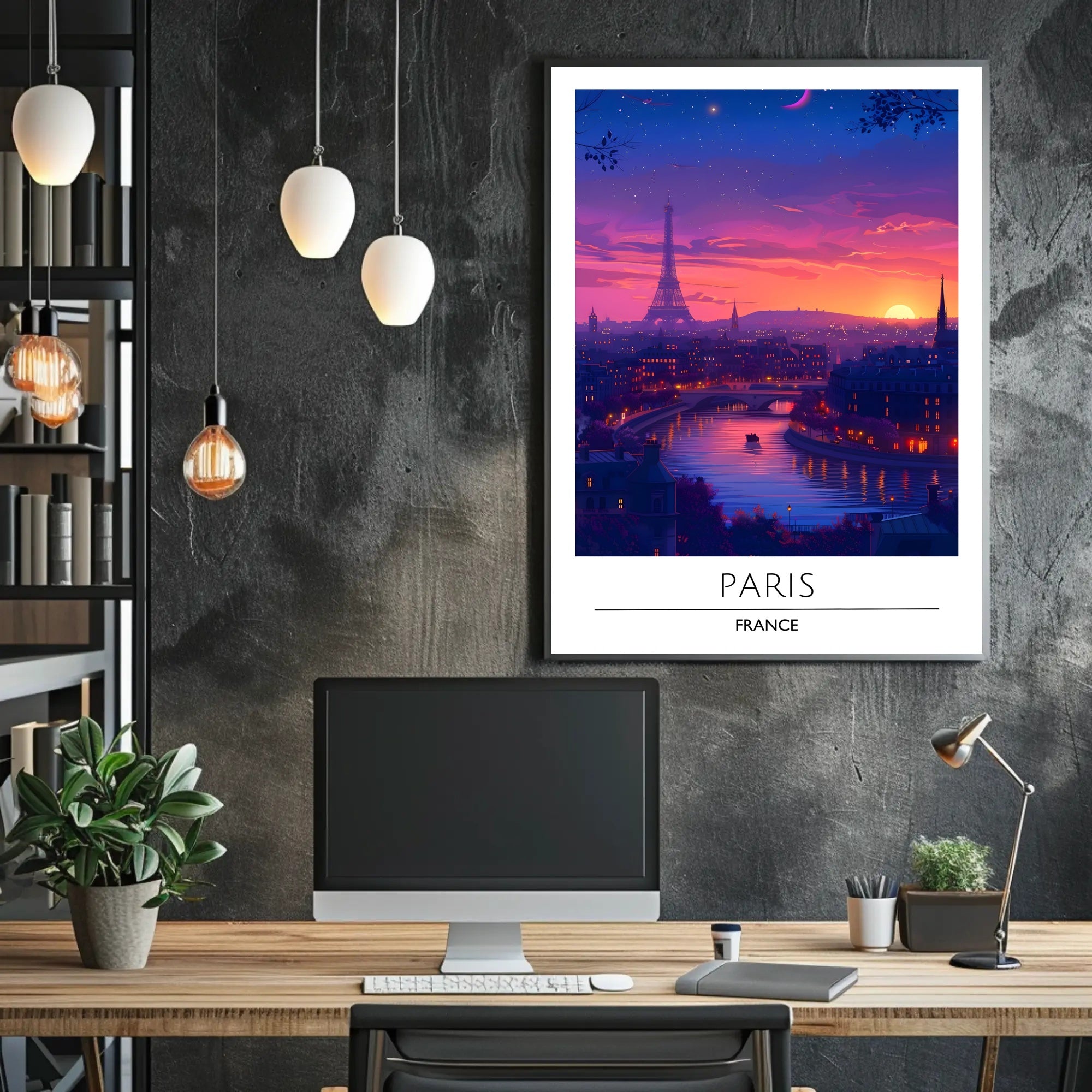 Paris Sunset with Eiffel Tower Urban or Cityscape Poster