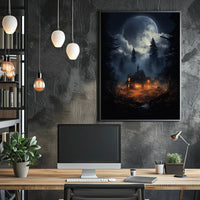 Moonlit Cabin In The Woods Poster