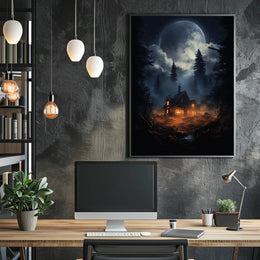 Moonlit Cabin In The Woods Poster