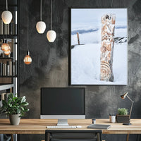 Snow-Covered Totem Poles Poster
