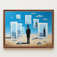 Surreal Desert Landscape with Bowler Hat Figure Artistic Poster