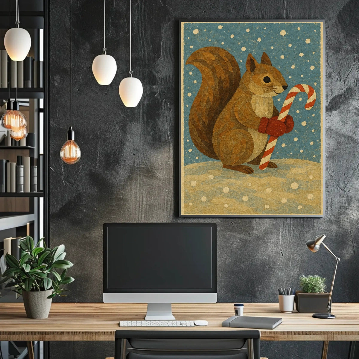 Squirrel Candy Cane Poster
