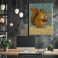 Squirrel Candy Cane Poster