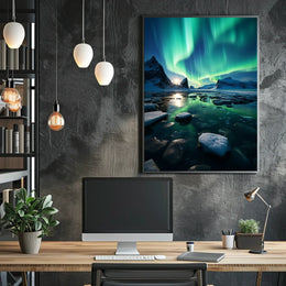 Aurora Borealis Over Icy Landscape Poster