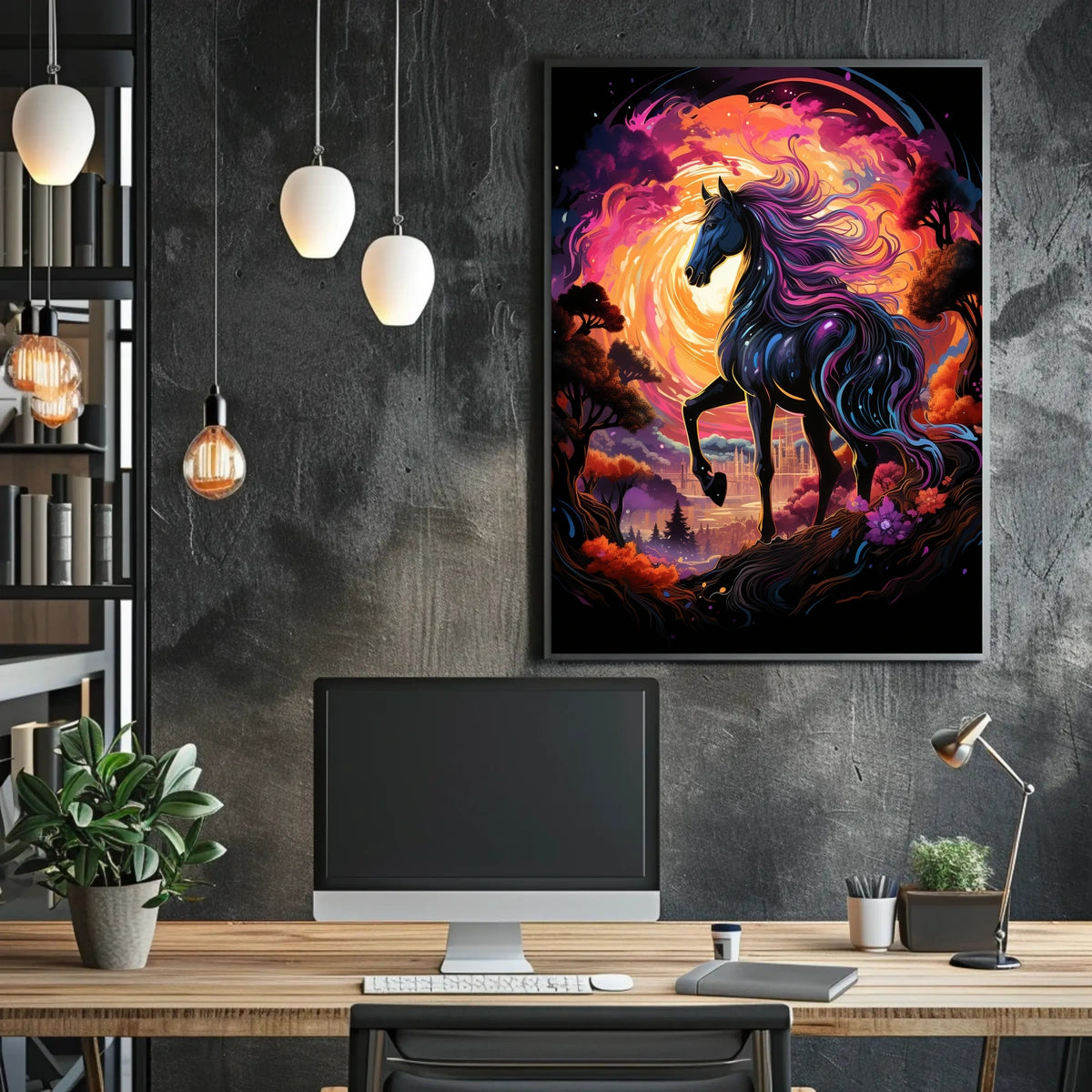 Majestic Fantasy Horse Surreal Sunset Art Poster
