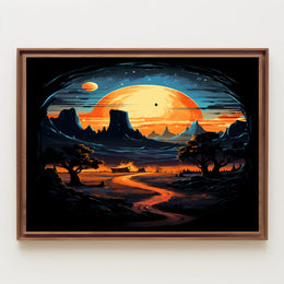 Celestial Sunset Over Desert Landscape Poster