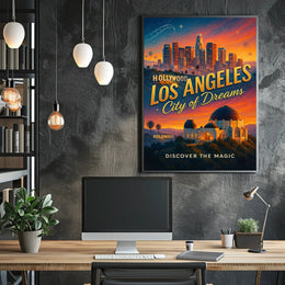 Los Angeles Skyline Vintage Travel Poster Art