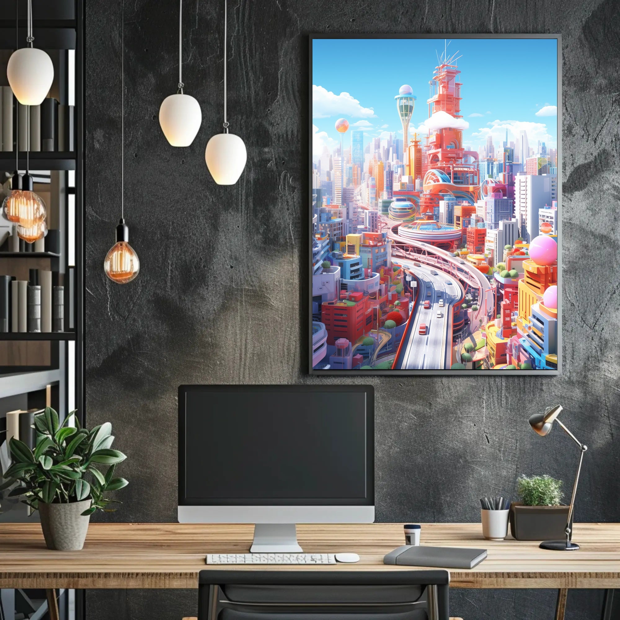 Vibrant Cityscape Design in Futuristic Sci-Fi Poster