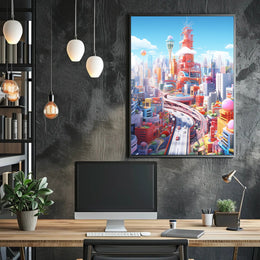 Vibrant Cityscape Design in Futuristic Sci-Fi Poster