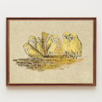 Owls on Rustic Ledge Vintage Animal Poster