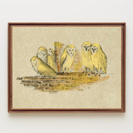 Owls on Rustic Ledge Vintage Animal Poster