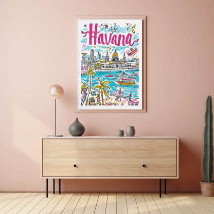Havana Cuba Colorful Waterfront and Capitol Travel Poster