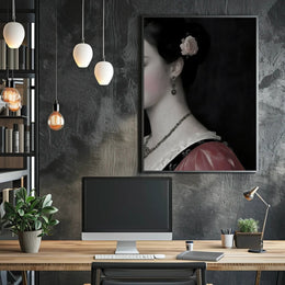 Elegant Portrait of Woman with Rose in Heritage Poster PosterGoat
