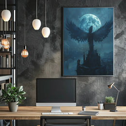 Ethereal Gothic Cityscape with Winged Silhouette Fantasy Poster