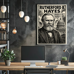 Rutherford B. Hayes 19th President of the United States B & W Comic Sketch Poster