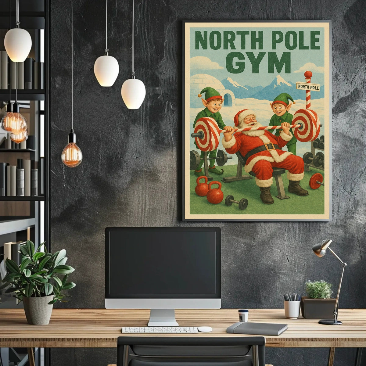 Santa Claus Weightlifting in Humorous Christmas Sports Poster