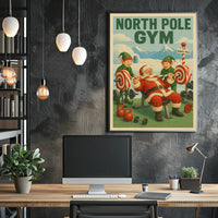 Santa Claus Weightlifting in Humorous Christmas Sports Poster