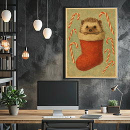 Holiday Hedgehog in a Stocking Poster