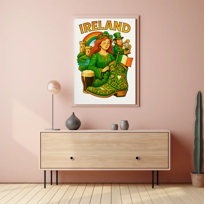 Ireland Folklore Rainbow Guinness Travel Poster