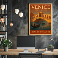 Venice Gondola Explore: Vintage Travel Poster PosterGoat