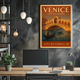 Venice Gondola Explore: Vintage Travel Poster PosterGoat