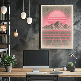 Retro-Futuristic Sci-Fi Landscape: 1980s Past Meets Future, Futuristic Sci-Fi Poster