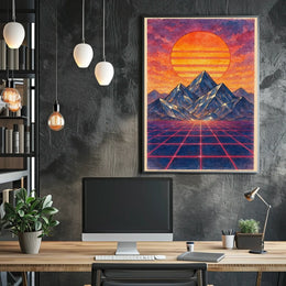 Retro-Futuristic Synthwave Landscape Poster, Futuristic Sci-Fi Poster