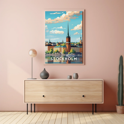 Stockholm Waterfront Skyline Travel Poster