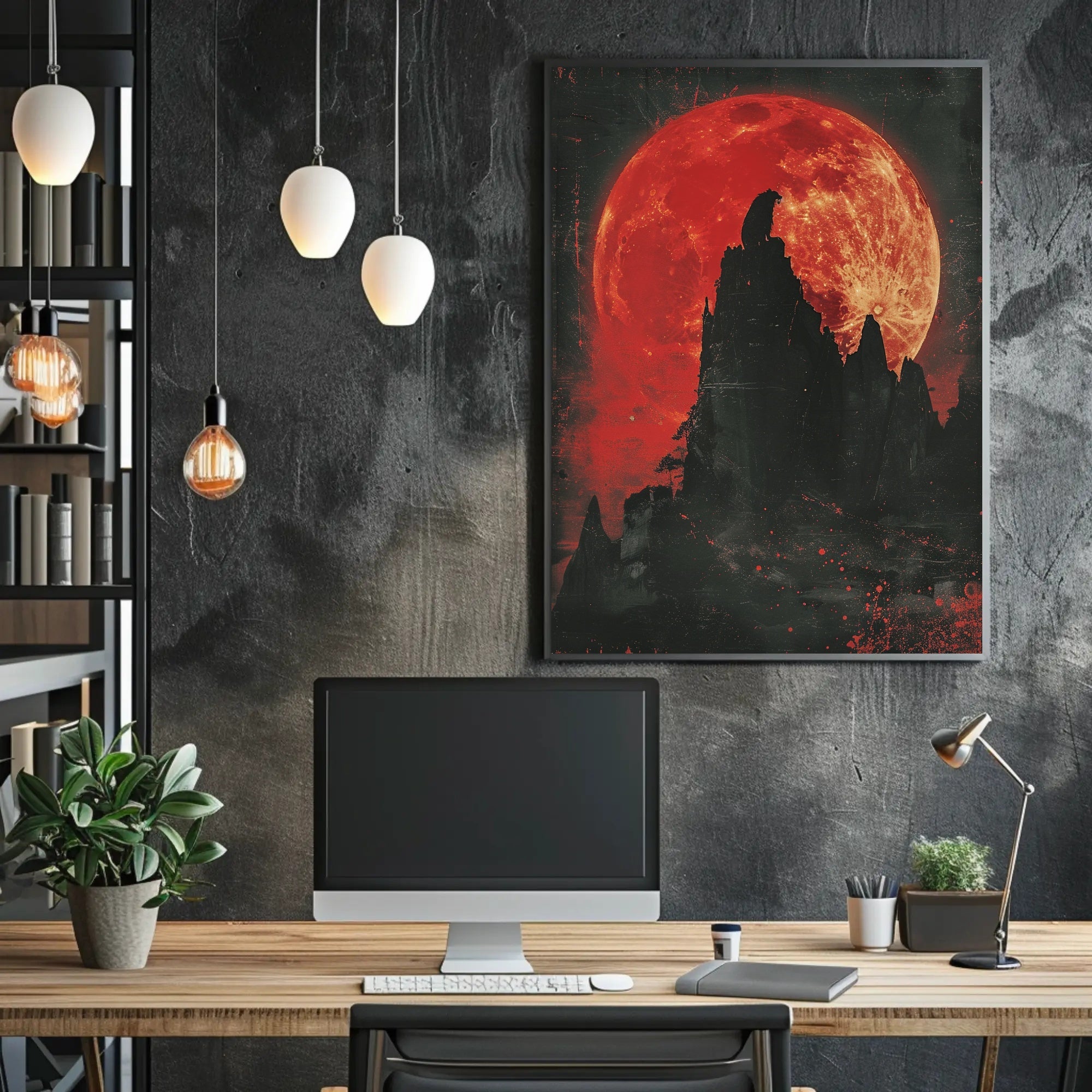 Blood Moon Wolf Fantasy Nightscape Poster PosterGoat