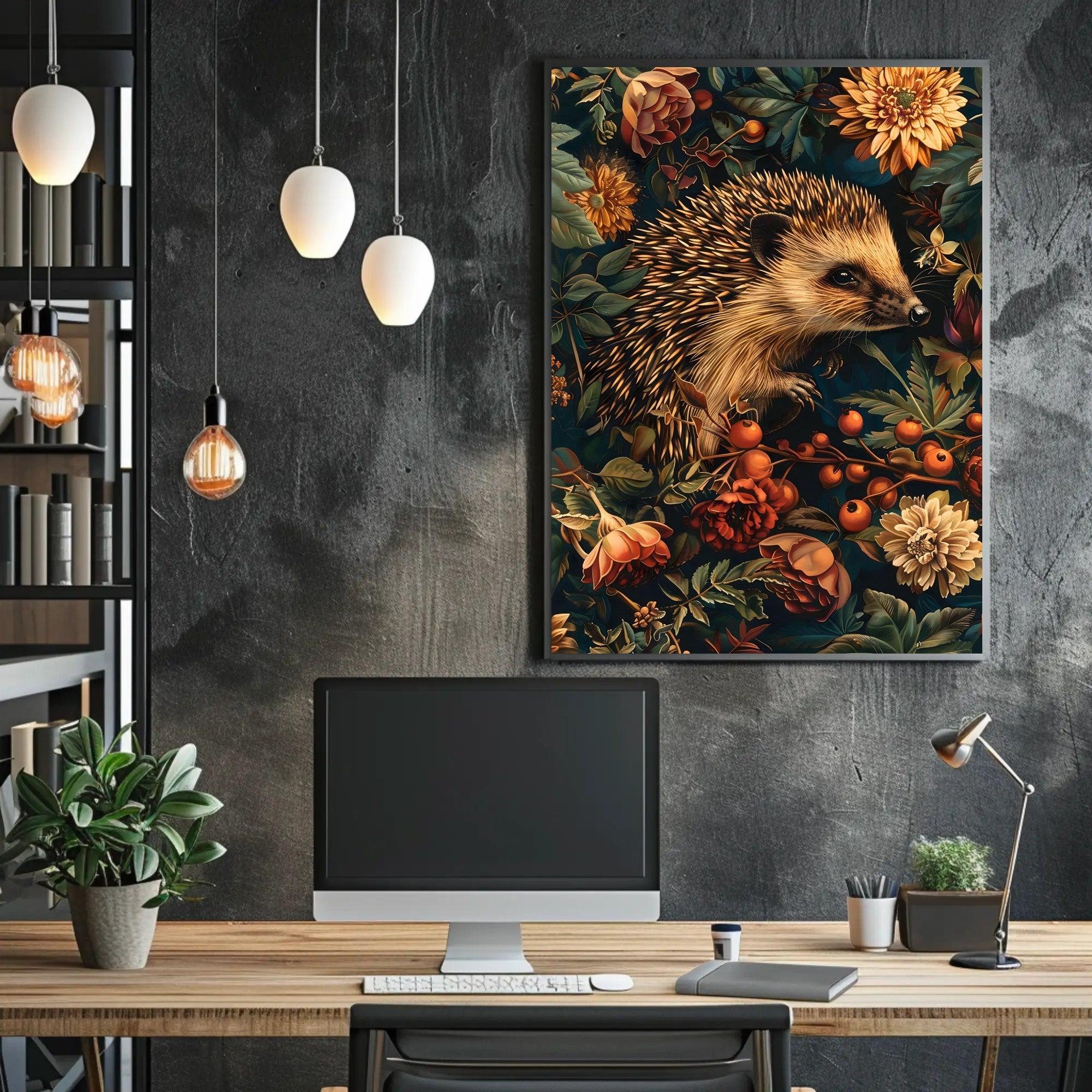 Hedgehog in Bloom Wall Art Print Decor