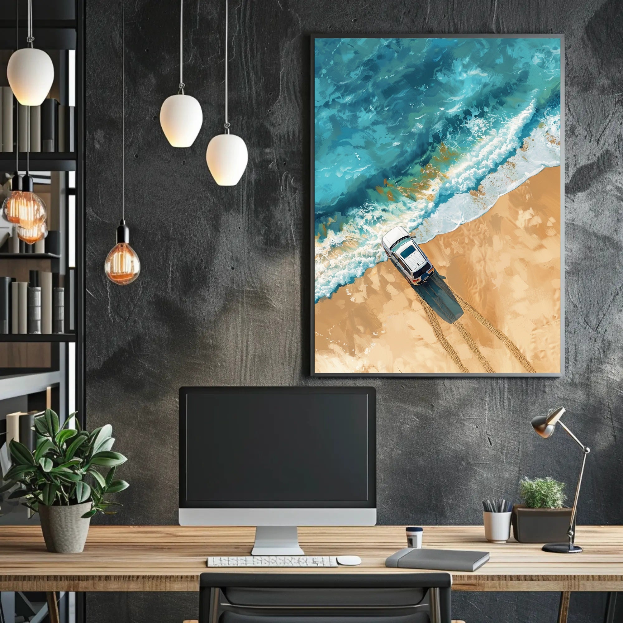 Stormy Cliffside Reflection: Photorealistic Fantasy Poster PosterGoat