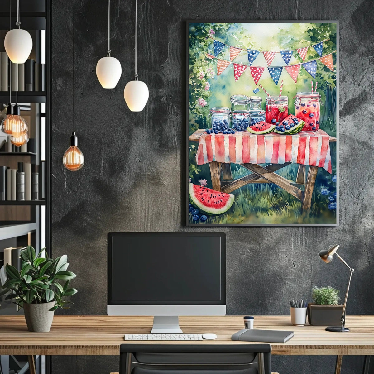 Watercolor Lemonade Stand Table With Fruit Garden Poster