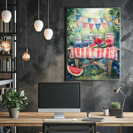 Watercolor Lemonade Stand Table With Fruit Garden Poster