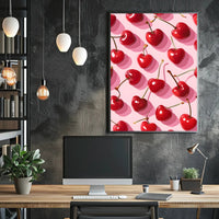 Playful Heart-Shaped Cherries Artistic Poster PosterGoat