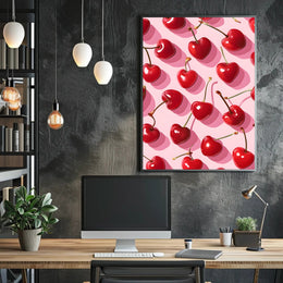 Playful Heart-Shaped Cherries Artistic Poster PosterGoat