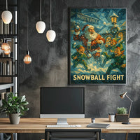 Festive Santa and Elves Snowball Fight Poster