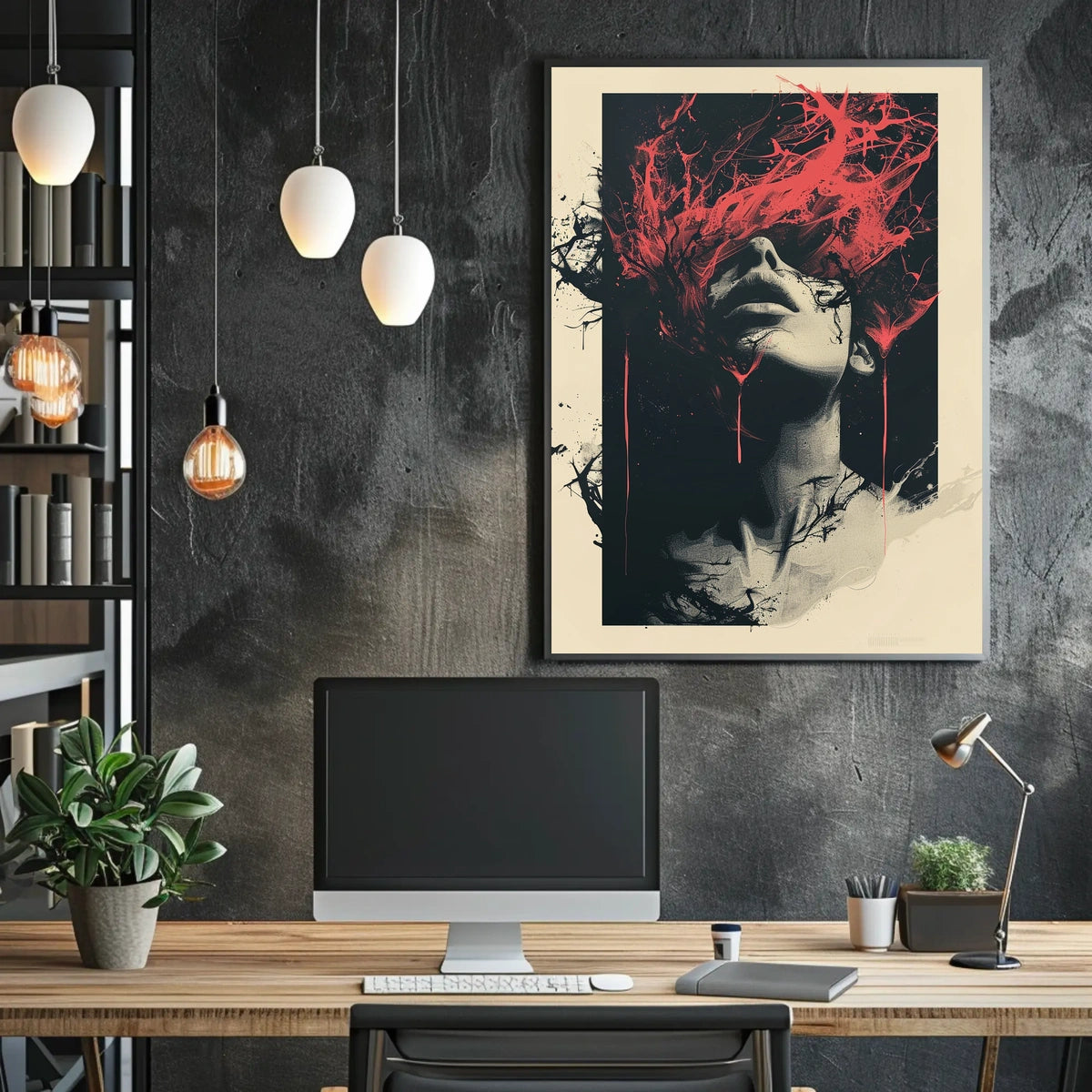 Intense Surreal Red Abstract Face Art Poster