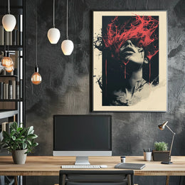 Intense Surreal Red Abstract Face Art Poster