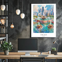 Chicago Skyline with Buckingham Fountain Urban Cityscape Poster PosterGoat