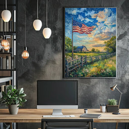 peaceful farmhouse landscape Poster