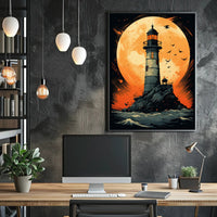 Lighthouse Under The Moon Poster PosterGoat