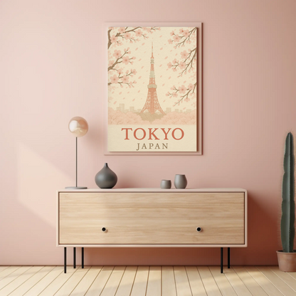 Tokyo Japan Cherry Blossoms Tower Springtime Travel Poster