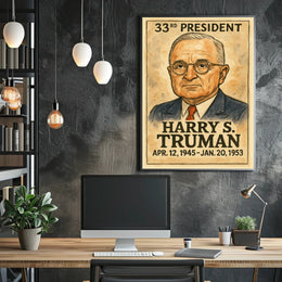 Harry S. Truman 33rd President of the United States Exaggerated Cartoon Sketch Poster