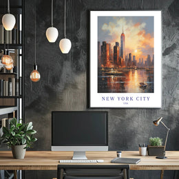 New York City Sunset Skyline Urban or Cityscape Poster PosterGoat