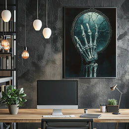 Skeletal Hand Mirror: Abstract, Artistic, or Pop Culture Poster