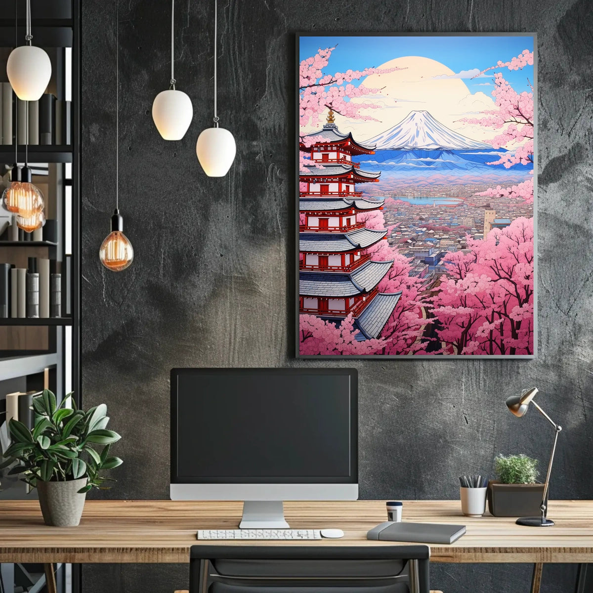 Traditional Pagoda with Cherry Blossoms Artful Cultural or Heritage Poster