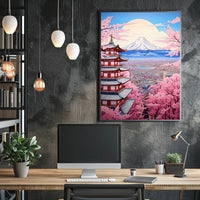 Traditional Pagoda with Cherry Blossoms Artful Cultural or Heritage Poster