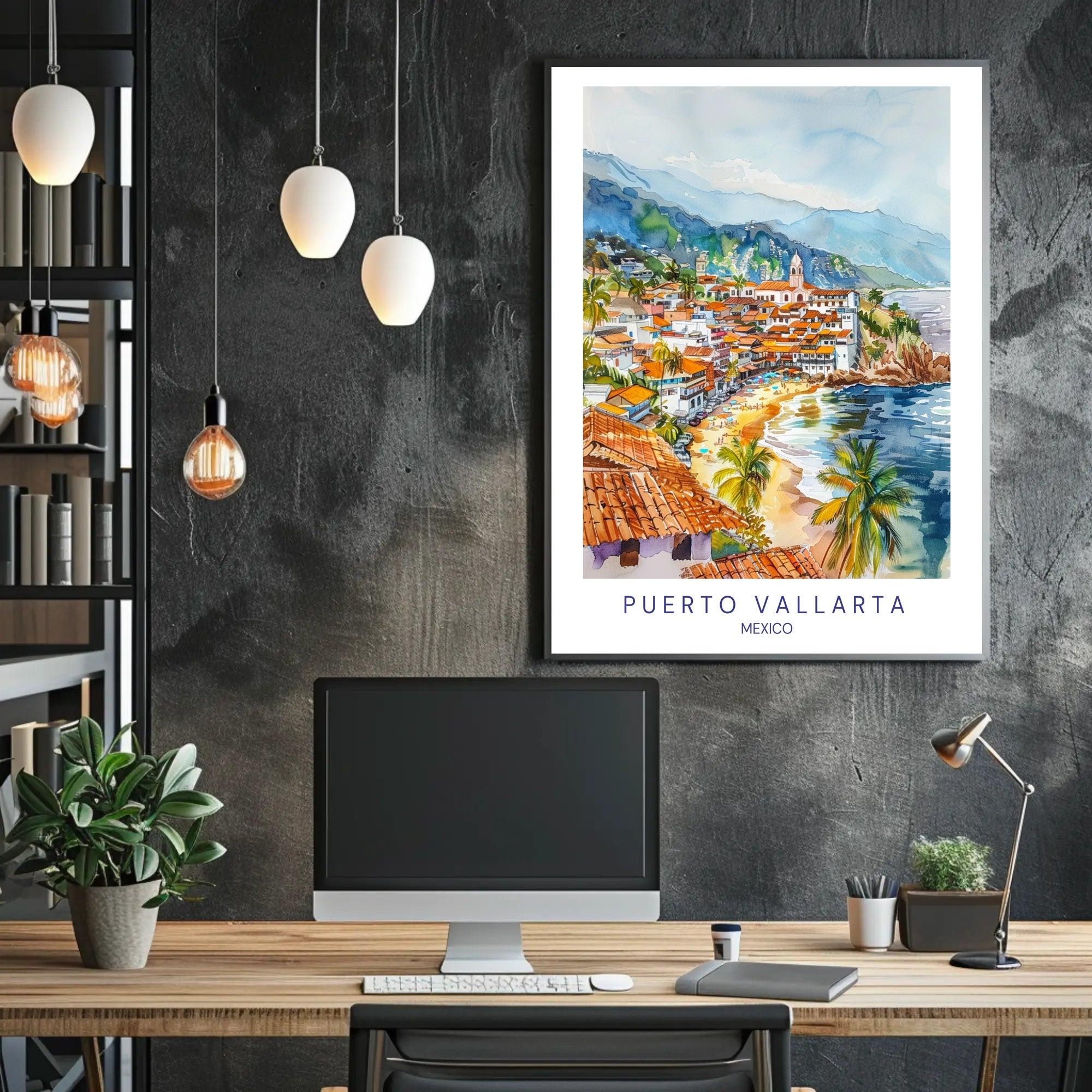 Puerto Vallarta Coastal Watercolor Travel Poster PosterGoat